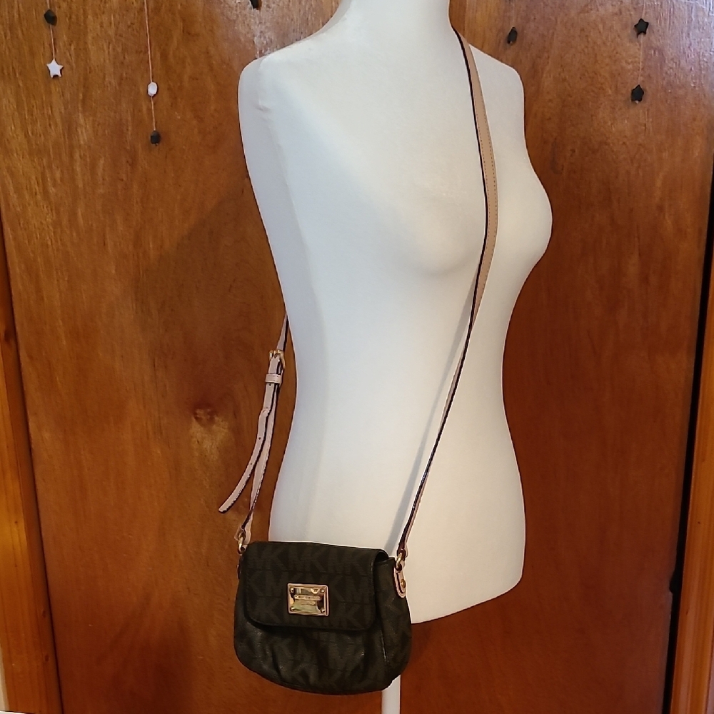 Michael Kors Brown Logo Printed Crossbody Purse - Picture 2 of 9